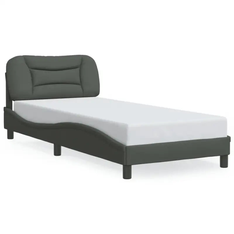 Donkergrijs bedframe met hoofdeinde en multiplex lattenbodem - Bedden & bedframes