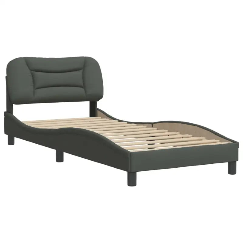 Donkergrijs bedframe met hoofdeinde en multiplex lattenbodem - Bedden & bedframes
