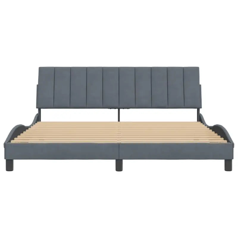 Donkergrijs bedframe met hoofdeinde en multiplex lattenbodem - Bedden & bedframes