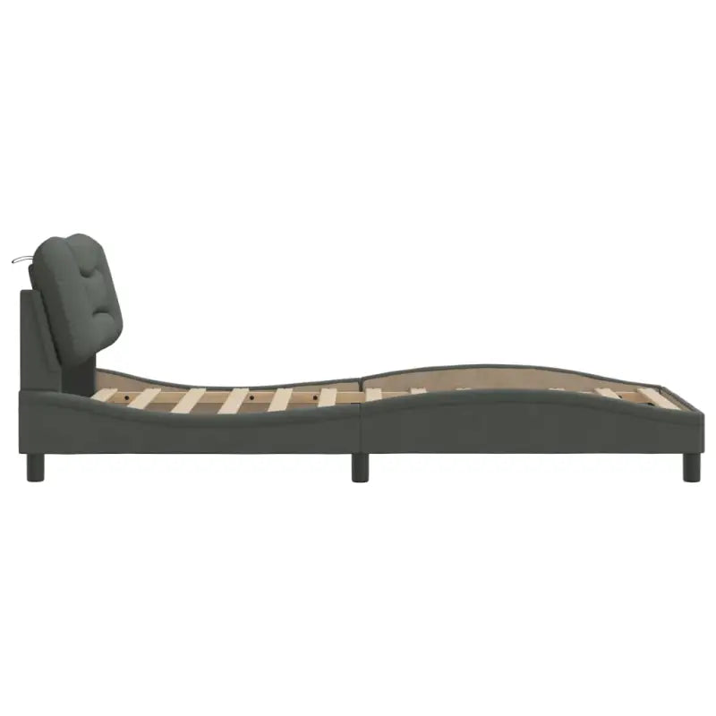 Donkergrijs bedframe met hoofdeinde en multiplex lattenbodem - Bedden & bedframes