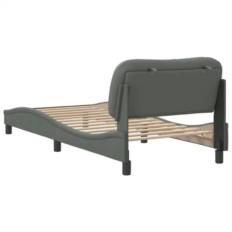Donkergrijs bedframe met hoofdeinde en multiplex lattenbodem - Bedden & bedframes