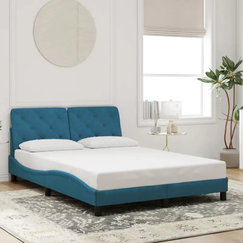 Donkergrijs bedframe met hoofdeinde en multiplex lattenbodem - Blauw / 140 x 200 cm - Bedden & bedframes