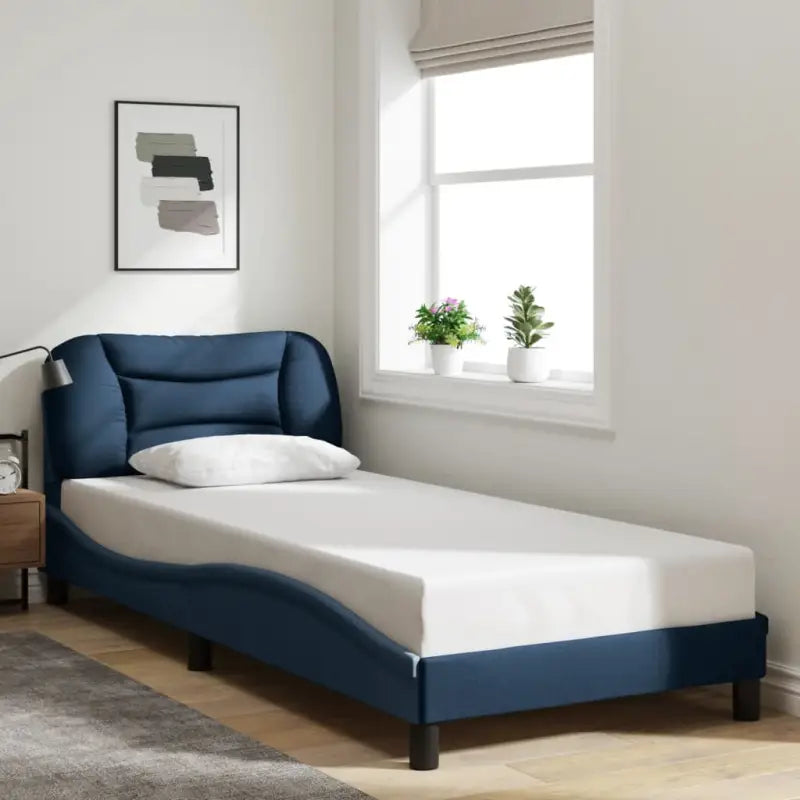 Donkergrijs bedframe met hoofdeinde en multiplex lattenbodem - Blauw / 80 x 200 cm - Bedden & bedframes