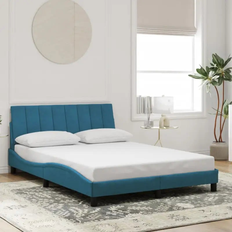 Donkergrijs bedframe met hoofdeinde en multiplex lattenbodem - Blauw / 140 x 200 cm - Bedden & bedframes