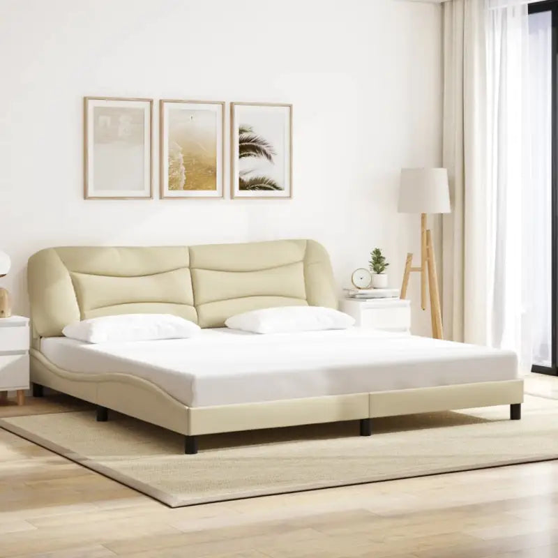 Donkergrijs bedframe met hoofdeinde en multiplex lattenbodem - Crème / 200 x 200 cm - Bedden & bedframes