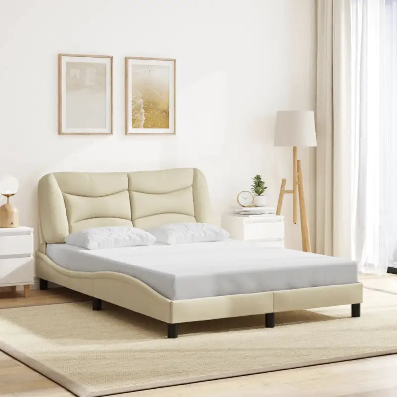 Donkergrijs bedframe met hoofdeinde en multiplex lattenbodem - Crème / 140 x 190 cm - Bedden & bedframes