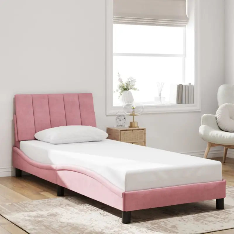 Donkergrijs bedframe met hoofdeinde en multiplex lattenbodem - Roze / 90 x 200 cm - Bedden & bedframes