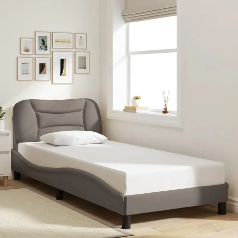 Donkergrijs bedframe met hoofdeinde en multiplex lattenbodem - Taupe / 90 x 190 cm - Bedden & bedframes
