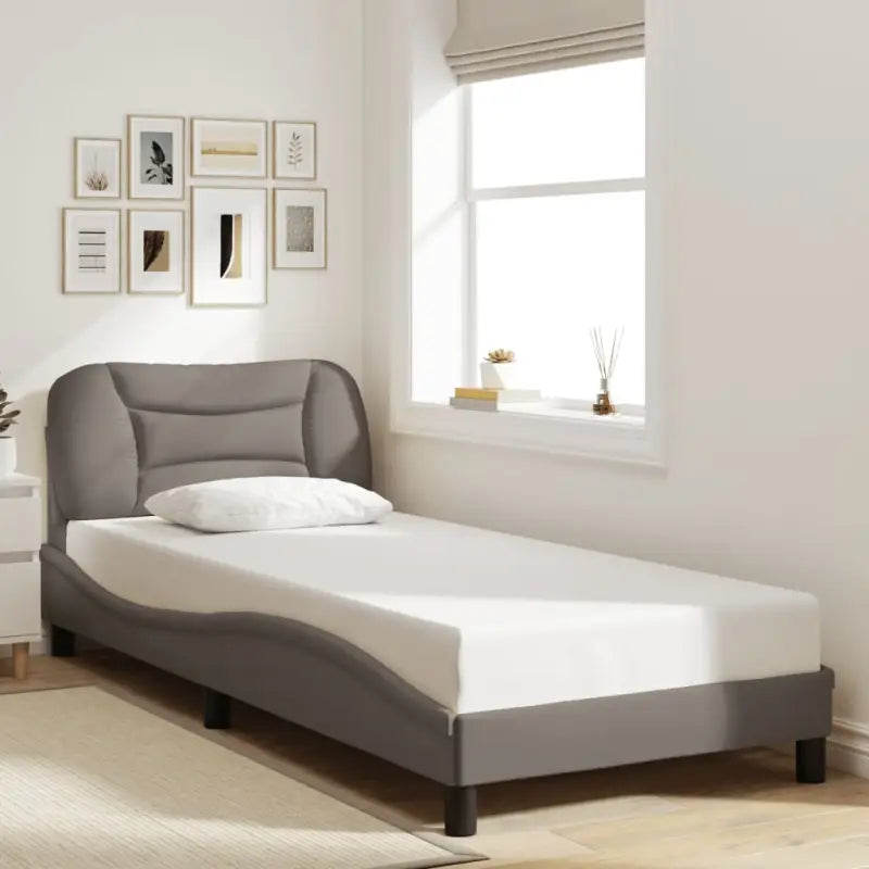 Donkergrijs bedframe met hoofdeinde en multiplex lattenbodem - Taupe / 80 x 200 cm - Bedden & bedframes