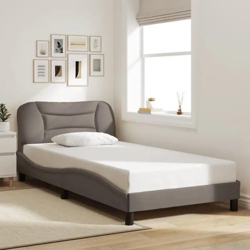 Donkergrijs bedframe met hoofdeinde en multiplex lattenbodem - Taupe / 100 x 200 cm - Bedden & bedframes