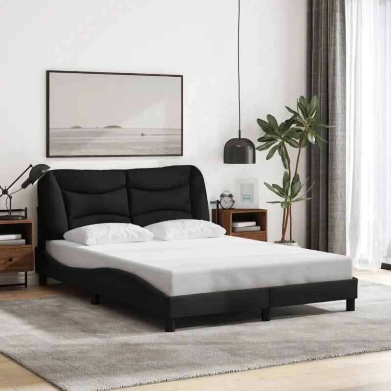 Donkergrijs bedframe met hoofdeinde en multiplex lattenbodem - Zwart / 120 x 200 cm - Bedden & bedframes