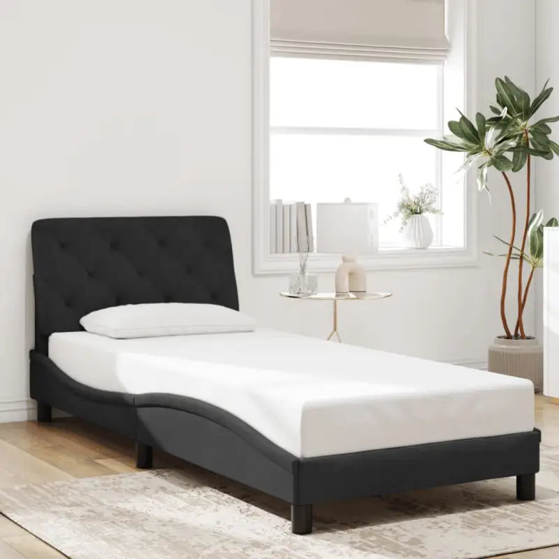 Donkergrijs bedframe met hoofdeinde en multiplex lattenbodem - Zwart / 80 x 200 cm - Bedden & bedframes