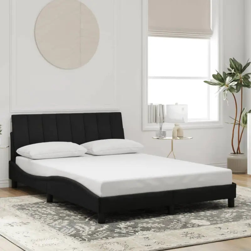 Donkergrijs bedframe met hoofdeinde en multiplex lattenbodem - Zwart / 140 x 190 cm - Bedden & bedframes