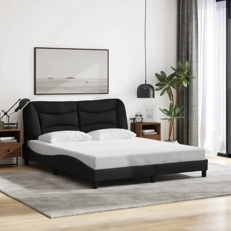 Donkergrijs bedframe met hoofdeinde en multiplex lattenbodem - Zwart / 160 x 200 cm - Bedden & bedframes