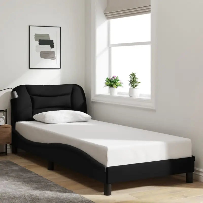 Donkergrijs bedframe met hoofdeinde en multiplex lattenbodem - Zwart / 80 x 200 cm - Bedden & bedframes