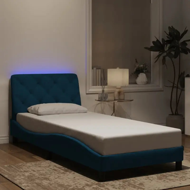 Donkergrijs bedframe met LED-verlichting en multiplex lattenbodem - Blauw / 90 x 200 cm - Bedden & bedframes