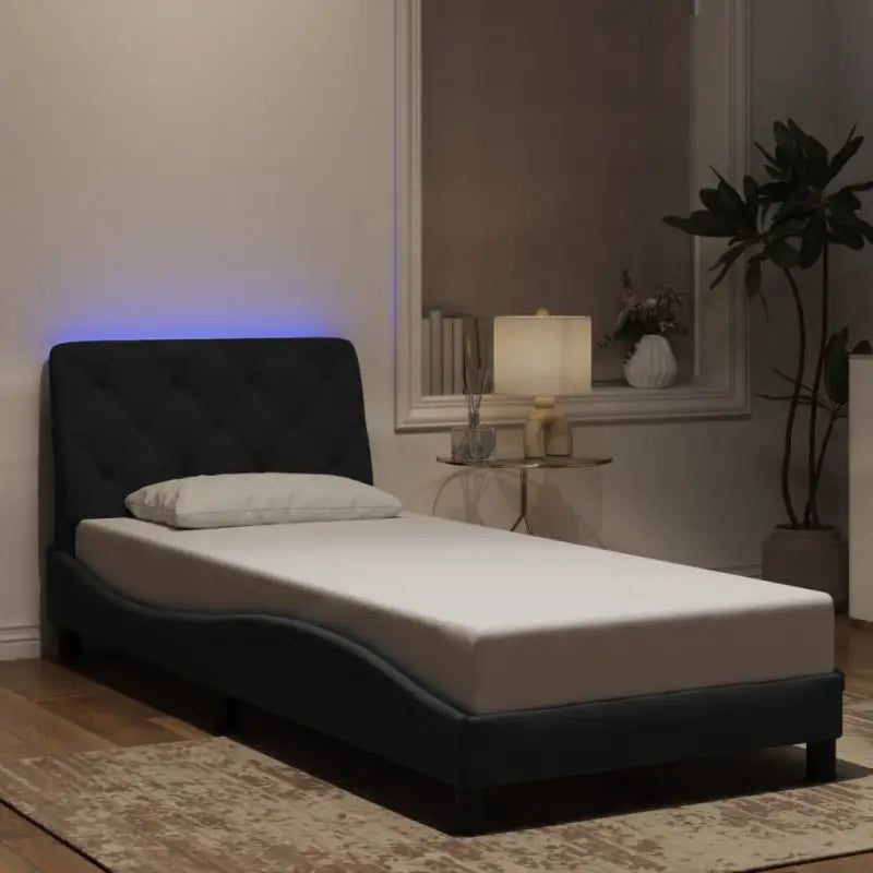 Donkergrijs bedframe met LED-verlichting en multiplex lattenbodem - Zwart / 80 x 200 cm - Bedden & bedframes
