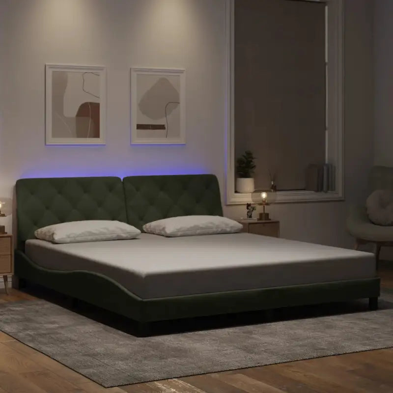Donkergrijs bedframe met LED-verlichting en multiplex lattenbodem - Lichtgrijs / 180 x 200 cm - Bedden & bedframes