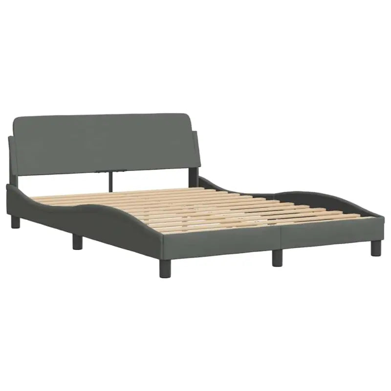 Donkergrijs bedframe met multiplex lattenbodem en hoofdeindekussen - Bedden & bedframes