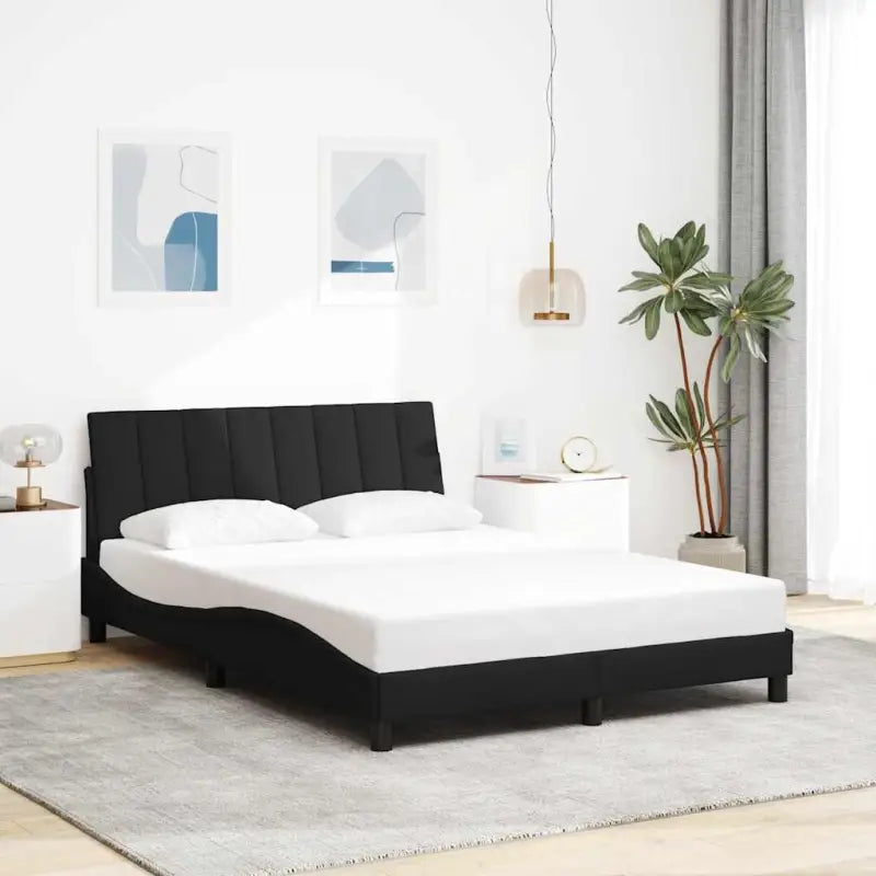 Donkergrijs bedframe met multiplex lattenbodem en hoofdeindekussen - Zwart / 120 x 200 cm - Bedden & bedframes
