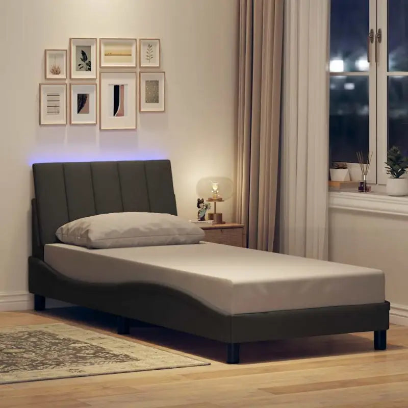 Donkergrijs bedframe met multiplex lattenbodem en hoofdeindekussen - Donkergrijs / 90 x 200 cm - Bedden & bedframes
