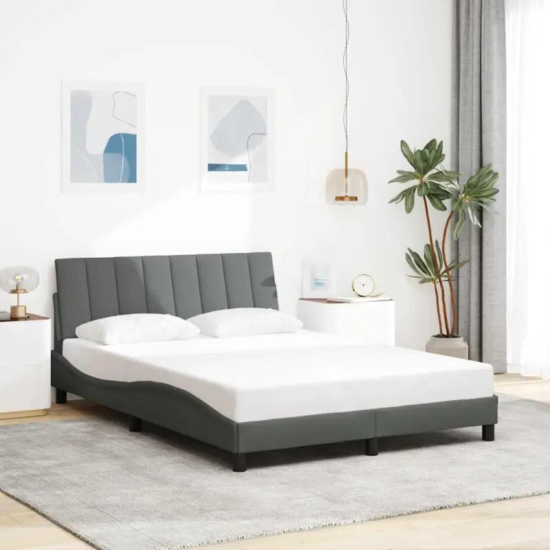 Donkergrijs bedframe met multiplex lattenbodem en hoofdeindekussen - Donkergrijs / 140 x 190 cm - Bedden & bedframes