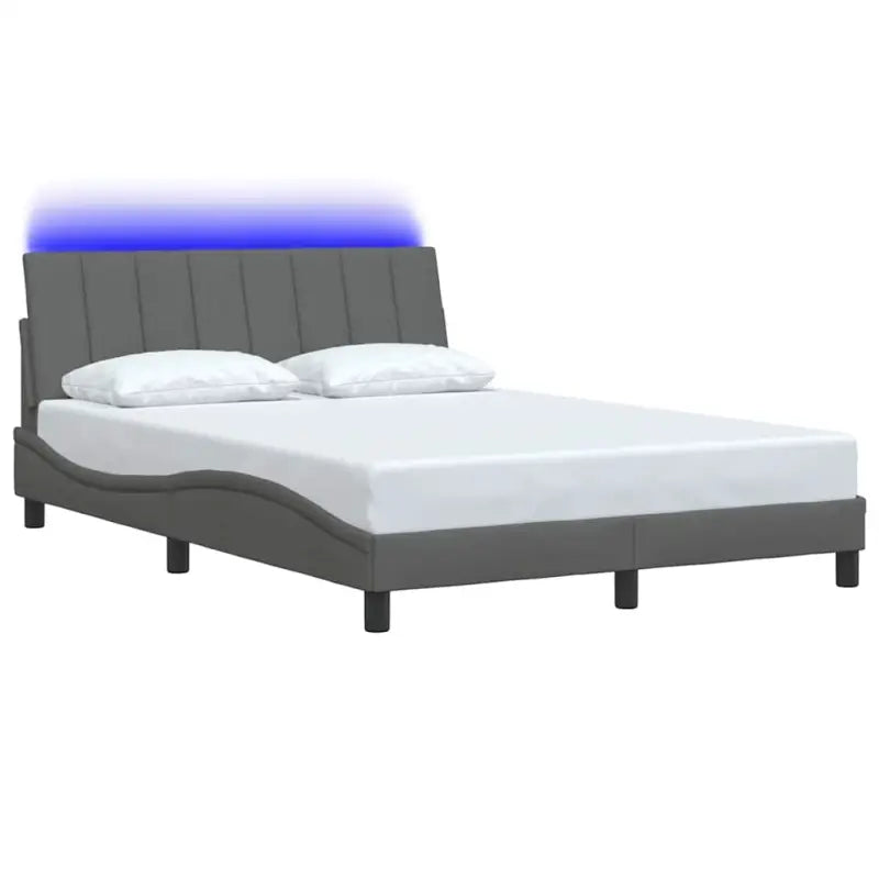 Donkergrijs bedframe met multiplex lattenbodem en hoofdeindekussen - Bedden & bedframes