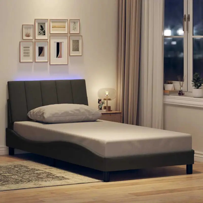 Donkergrijs bedframe met multiplex lattenbodem en hoofdeindekussen - Donkergrijs / 100 x 200 cm - Bedden & bedframes