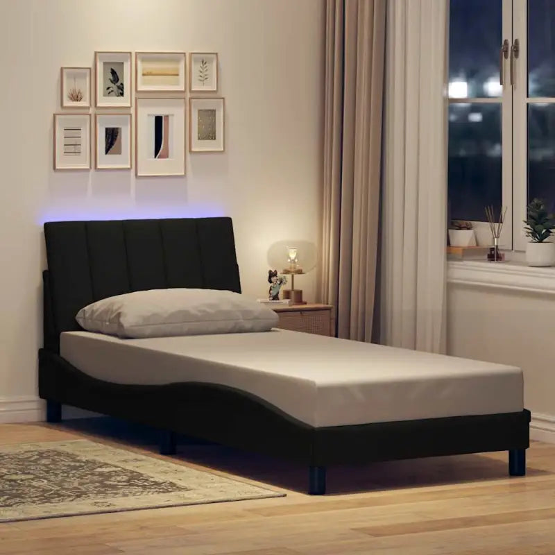 Donkergrijs bedframe met multiplex lattenbodem en hoofdeindekussen - Zwart / 90 x 190 cm - Bedden & bedframes