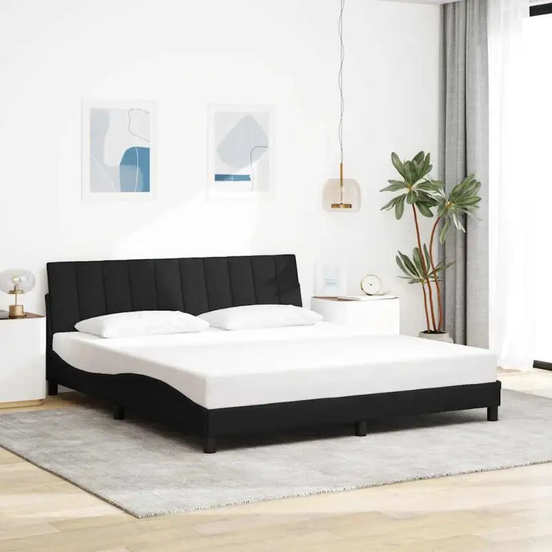 Donkergrijs bedframe met multiplex lattenbodem en hoofdeindekussen - Zwart / 180 x 200 cm - Bedden & bedframes