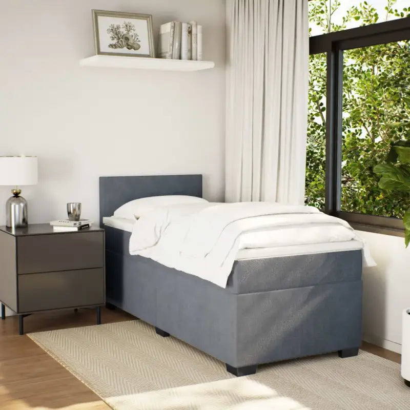 Donkergrijs boxspringbed met zacht fluweel en comfortabel vulling - Bedden & bedframes