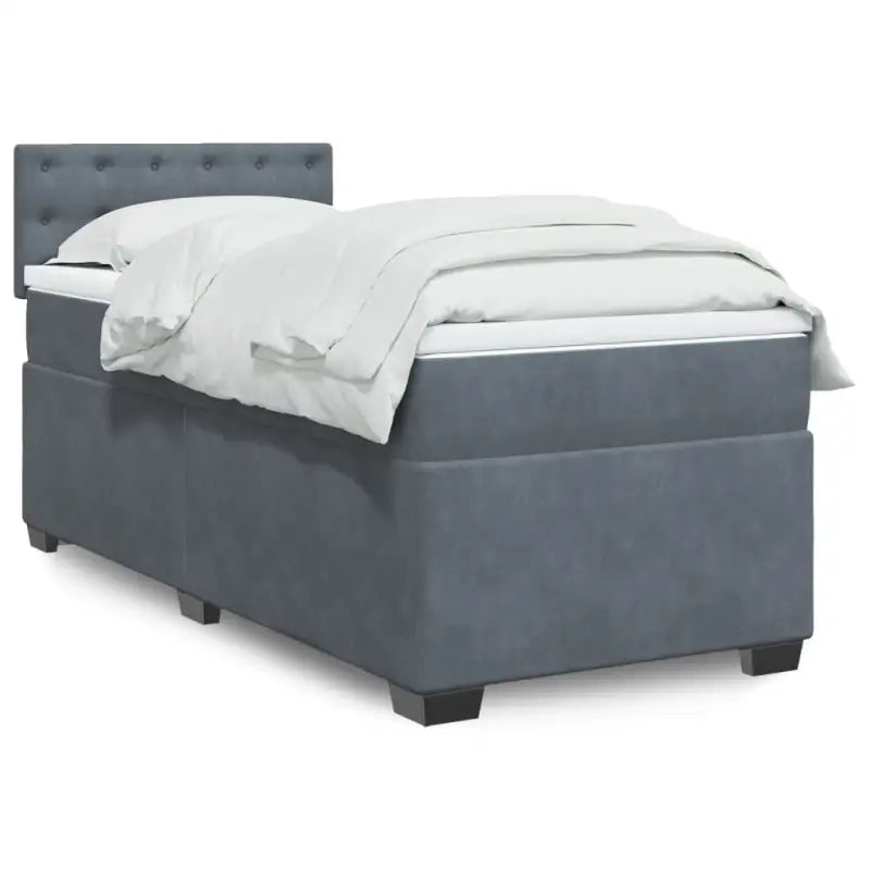 Donkergrijs boxspringbed met zacht fluweel en comfortabel vulling - Lichtgrijs / enkele maat / Blok met vierkanten