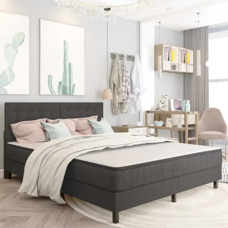 Donkergrijs materiaal boxspring met elegant ontwerp voor slaapkamer - 160 x 200 cm / Gecapitonneerd hoofdeinde + 24,5