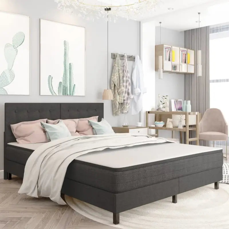 Donkergrijs materiaal boxspring met elegant ontwerp voor slaapkamer - 160 x 200 cm / Vierkant hoofdeinde + 24,5 cm