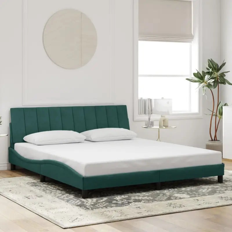 Donkergroen bedframe met LED-verlichting en multiplex lattenbodem - Bedden & bedframes