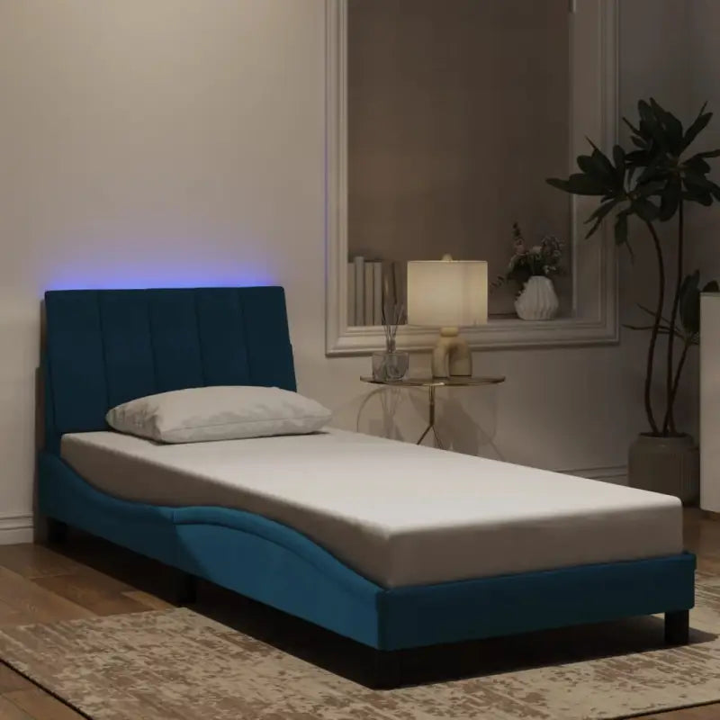Donkergroen bedframe met LED-verlichting en multiplex lattenbodem - Blauw / 80 x 200 cm - Bedden & bedframes