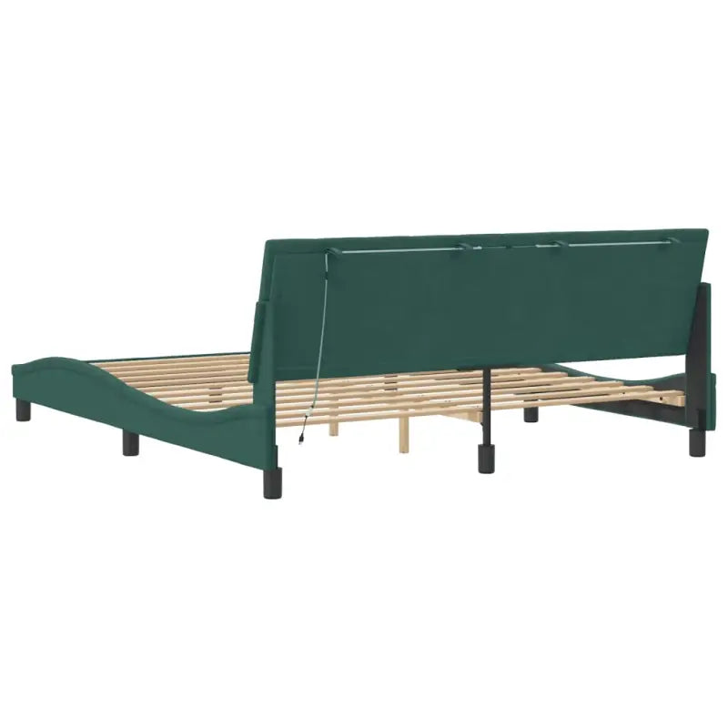Donkergroen bedframe met LED-verlichting en multiplex lattenbodem - Bedden & bedframes