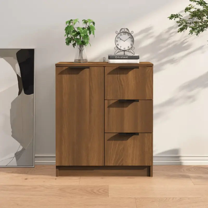 Dressoir in grijs sonoma eiken met bewerkt hout voor een moderne uitstraling - bruin eikenkleur / 1 - Dressoirs &