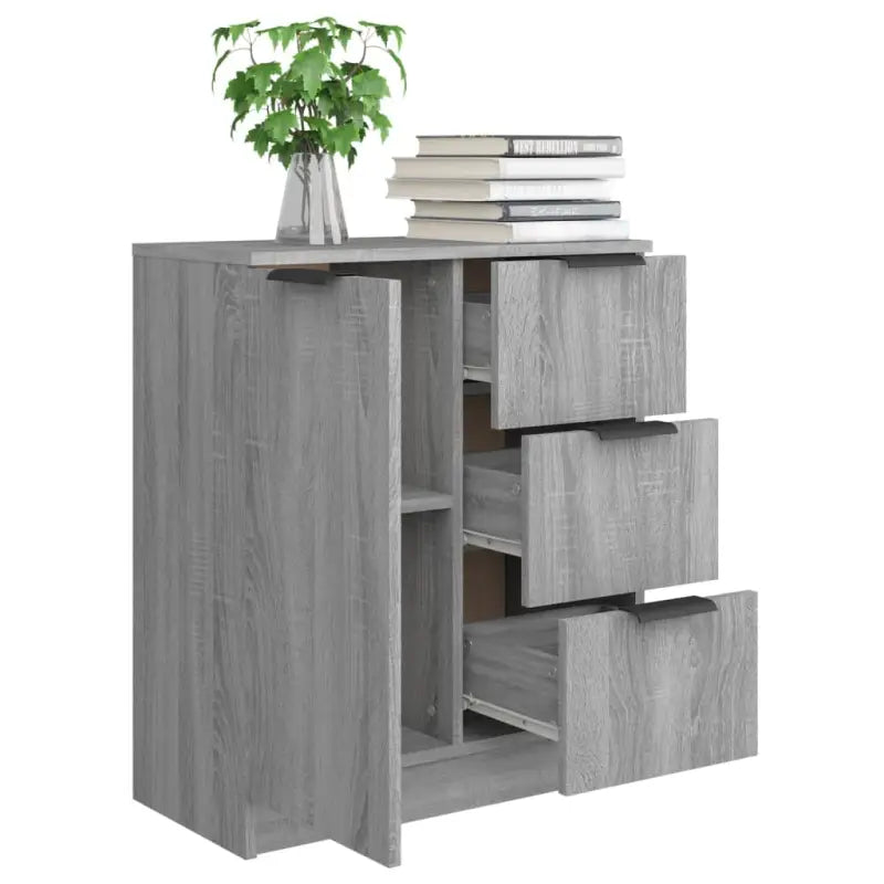 Dressoir in grijs sonoma eiken met bewerkt hout voor een moderne uitstraling - Dressoirs & buffetkasten