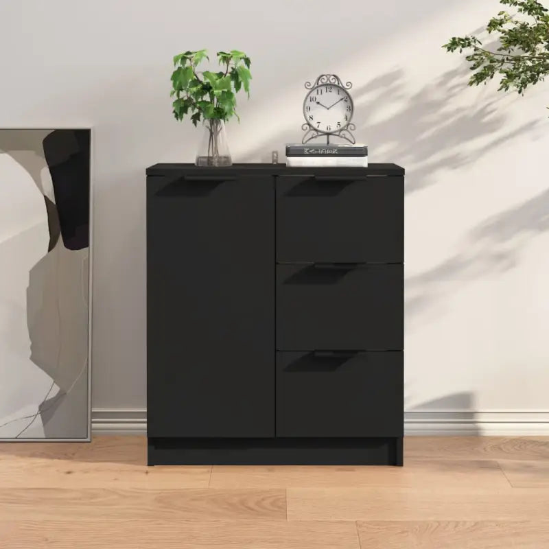Dressoir in grijs sonoma eiken met bewerkt hout voor een moderne uitstraling - Zwart / 1 - Dressoirs & buffetkasten