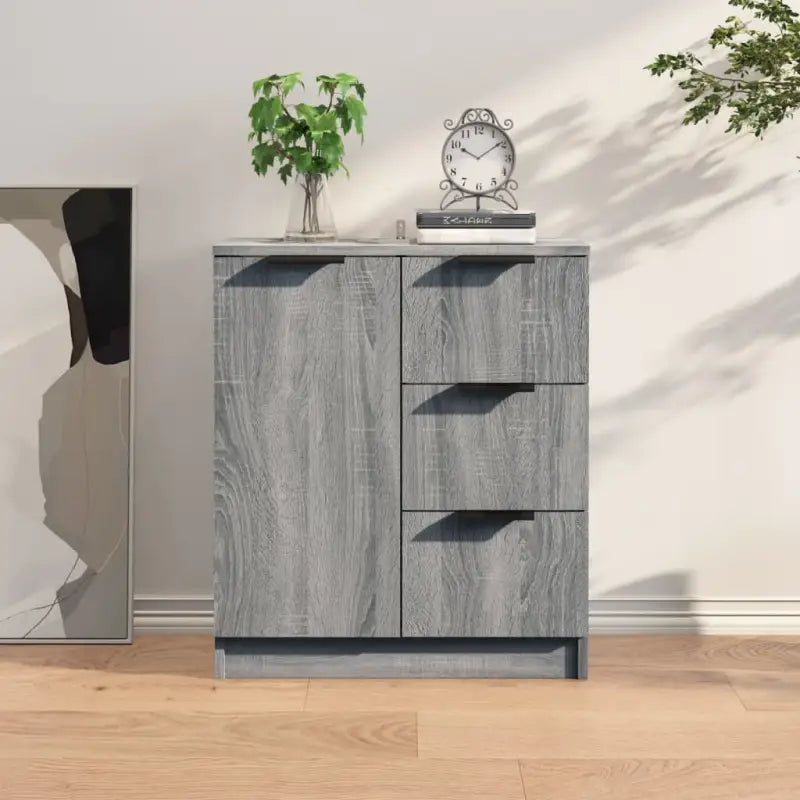 Dressoir in grijs sonoma eiken met bewerkt hout voor een moderne uitstraling - Dressoirs & buffetkasten