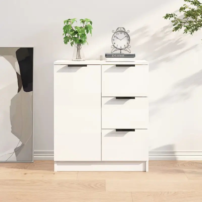 Dressoir in grijs sonoma eiken met bewerkt hout voor een moderne uitstraling - Hoogglans wit / 1 - Dressoirs &