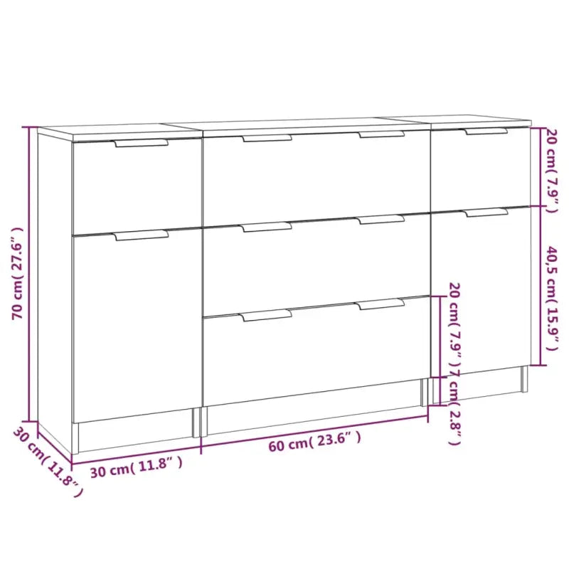 Dressoir in grijs Sonoma van bewerkt hout gemakkelijk schoon te maken - Dressoirs & buffetkasten