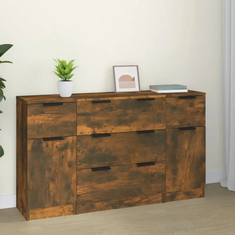 Dressoir in grijs Sonoma van bewerkt hout gemakkelijk schoon te maken - Gerookt eiken / 3 - Dressoirs & buffetkasten