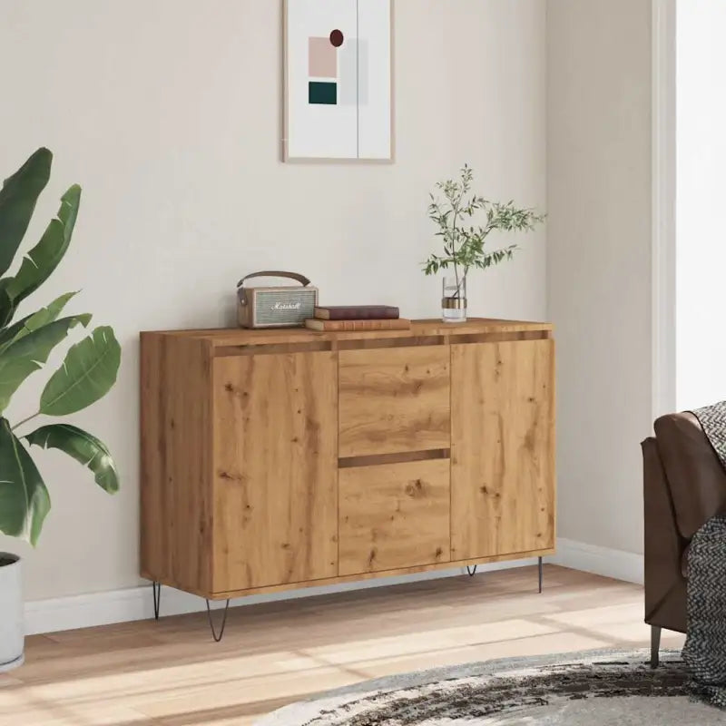 Dressoir met bewerkt hout en ijzeren poten voor een tijdloze look - artisanaal eikenkleurig / 1 - Dressoirs &