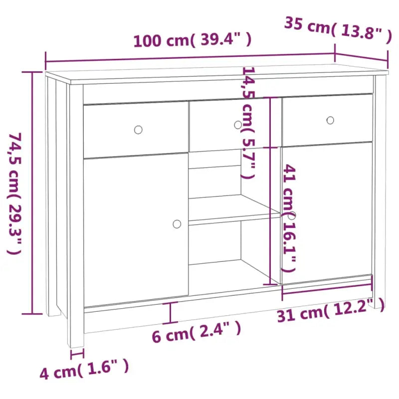 Dressoir met massief grenenhout voor elegante woonkameropslag - Dressoirs & buffetkasten