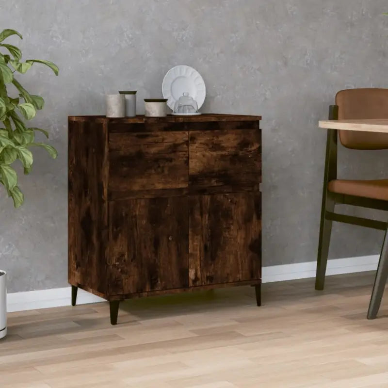 Dressoir met metalen poten en bewerkt hout voor een stijlvol interieur - Gerookt eiken / 1 - Dressoirs & buffetkasten