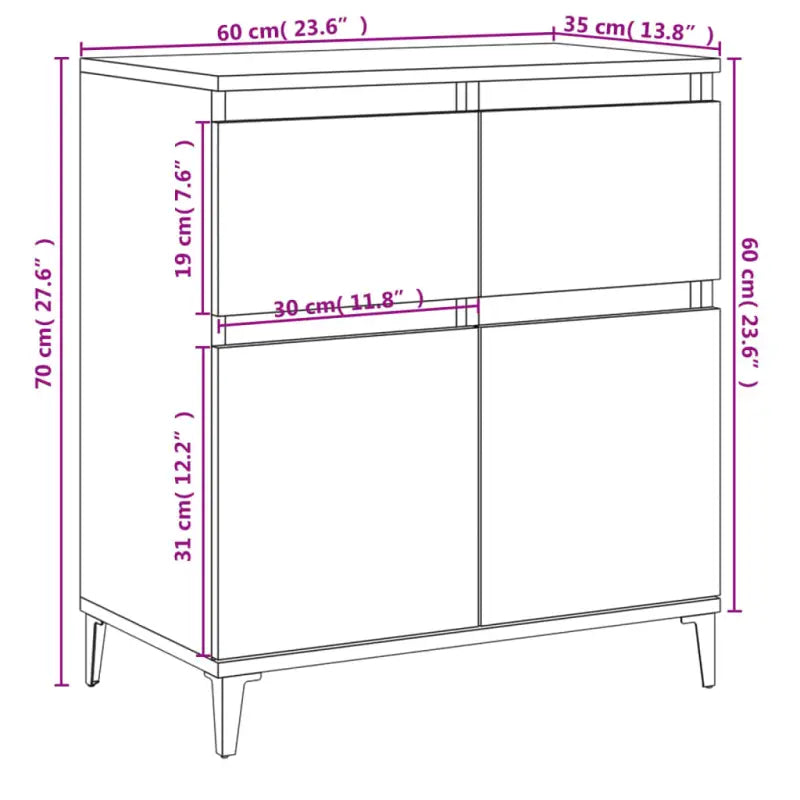 Dressoir met metalen poten en bewerkt hout voor een stijlvol interieur - Dressoirs & buffetkasten