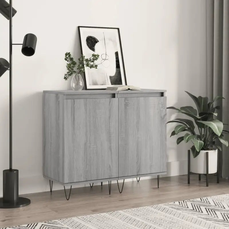 Dressoir met metalen poten en bewerkt hout voor een tijdloze uitstraling - Grijs sonoma / 2 - Dressoirs & buffetkasten