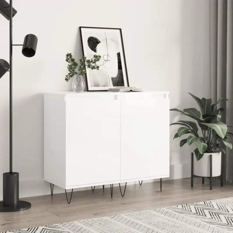 Dressoir met metalen poten en bewerkt hout voor een tijdloze uitstraling - Hoogglans wit / 2 - Dressoirs & buffetkasten